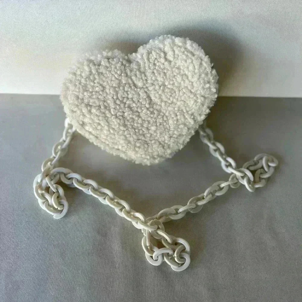 NEW: Teddy Heart Bag Little Girls White Heart Purse: Teddy Bear Fabric